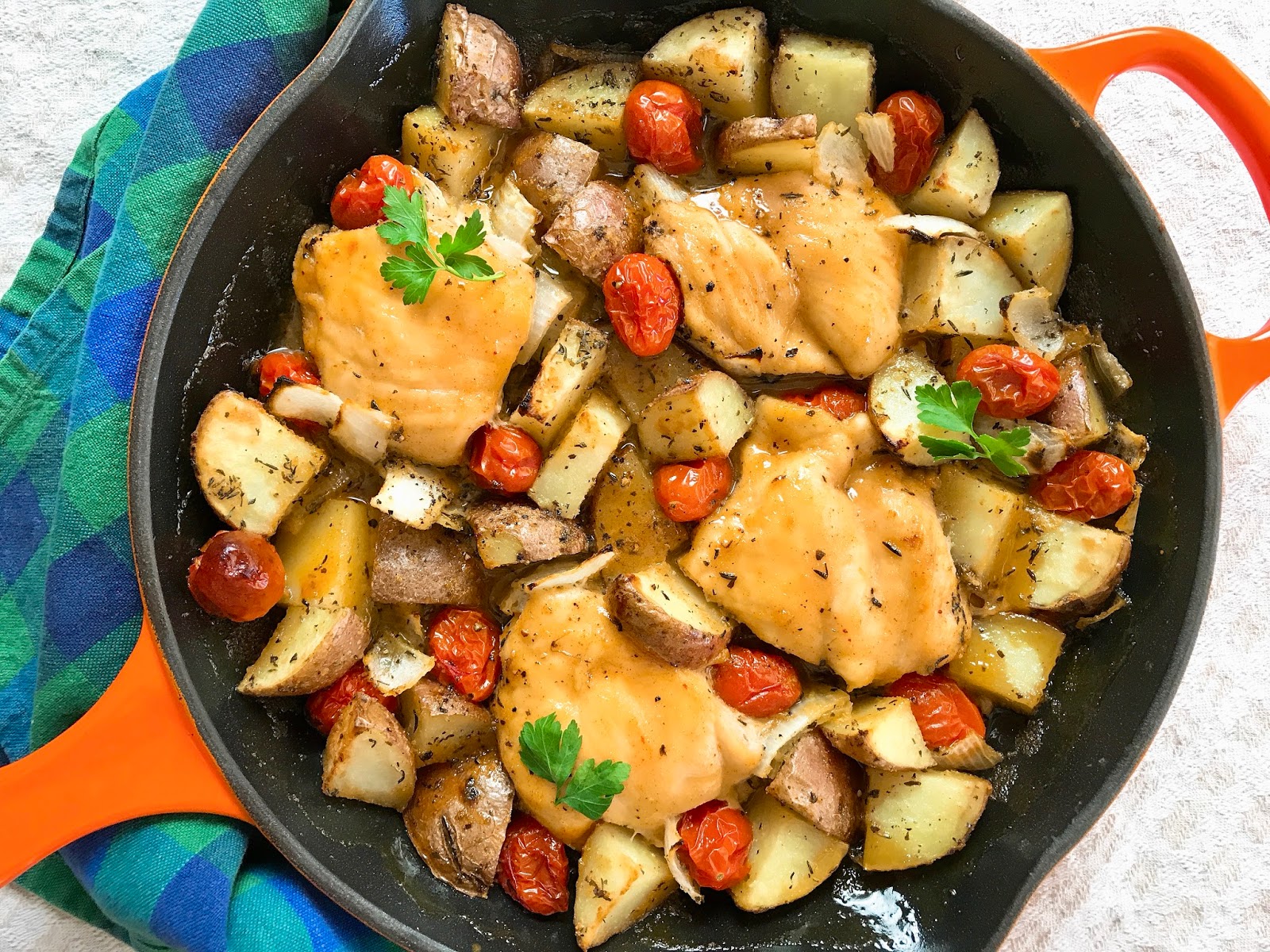 Skillet Chicken and Potatoes with Honey Mustard Glaze