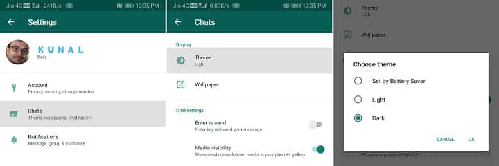How to enable Dark Theme mode on WhatsApp for Android?