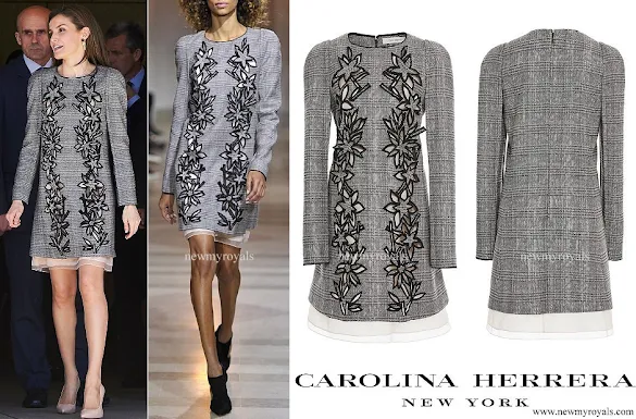 Queen Letizia wore Carolina Herrera Prince Of Wales Floral Cutout Dress