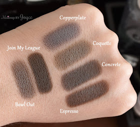 MAC Bowl Out Join My League Eyeshadow Dupe Swatches Copperplate Concrete Coquette Espresso