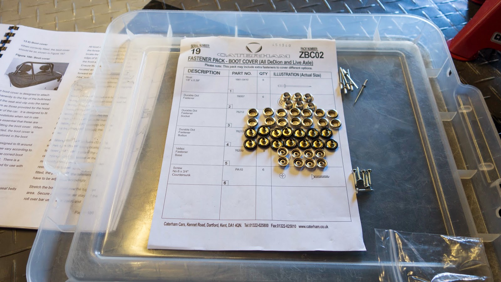 I laid out the dura dot fastener pack to make sure I was using the right ones in the right places.