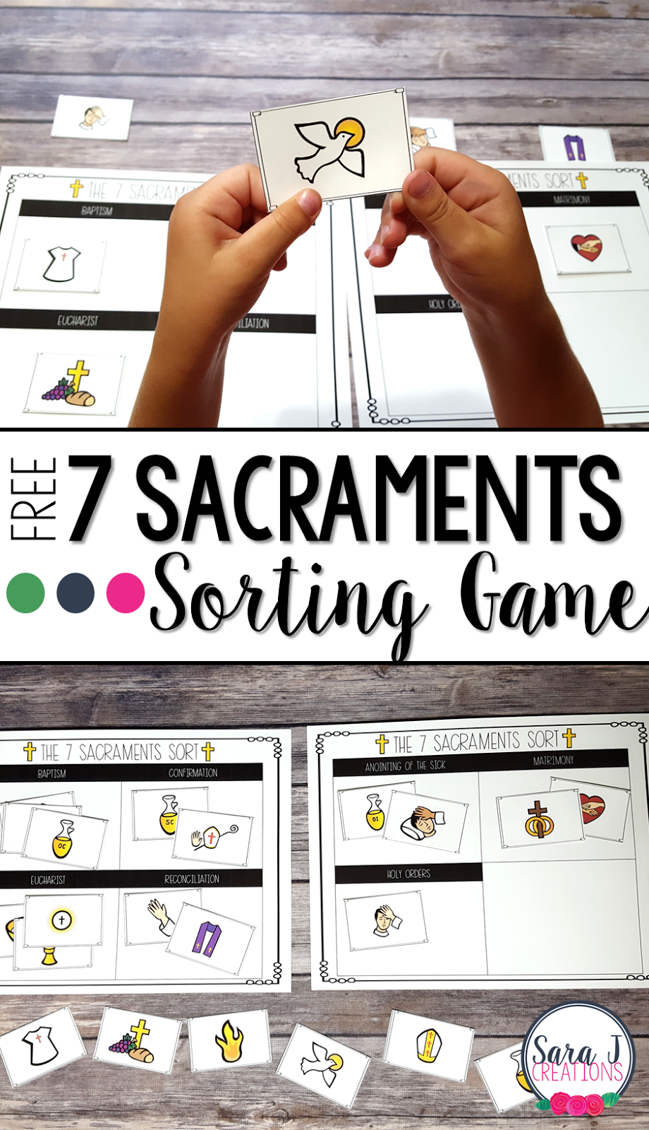 Free Seven Sacraments sorting game is perfect for kids to play in the classroom