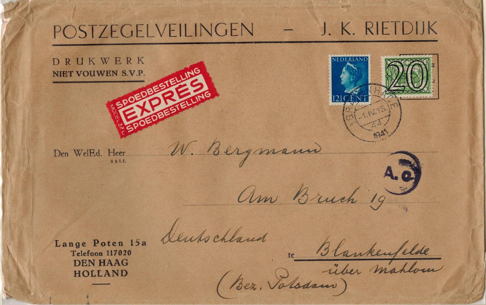 Netherlands Postal History International Printed Matter Rates 1921 1946