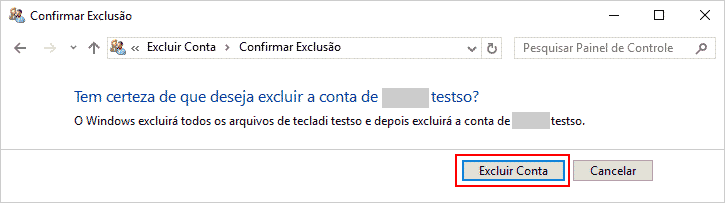 Excluir conta de usuário no Windows 10