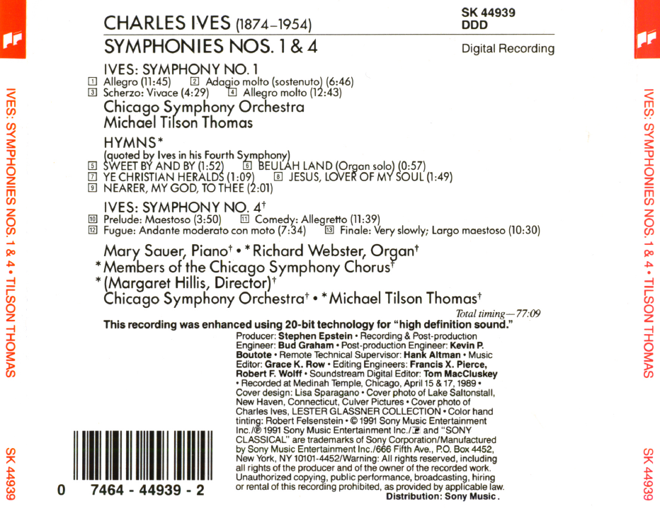 Música clásica Ives Tilson Thomas Sinfonías nº 1 y 4