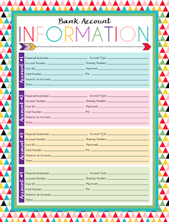 Free Printable Bank Account Information Log | A series of over 30 free organizational printables from ishouldbemoppingthefloor.com | Three Designs & Instant Downloads