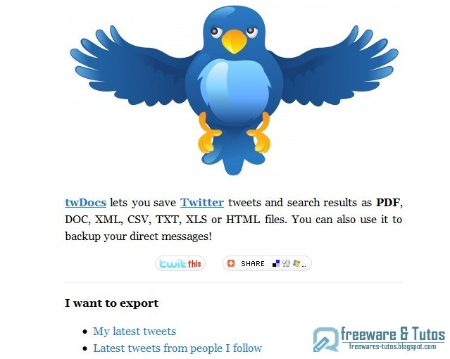 twDocs : un outil en ligne pour sauvegarder vos tweets dans différents formats (PDF, DOC, XML, CSV, TXT, XLS ou HTML)