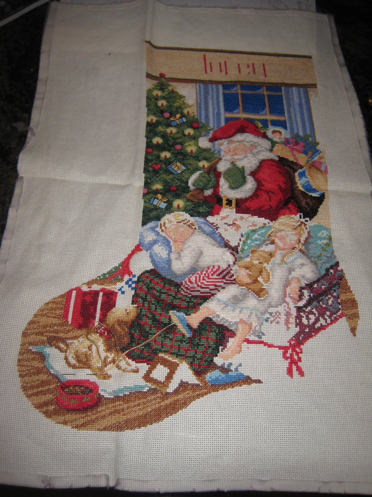 stitchin' girl Christmas Cross Stitch Stocking