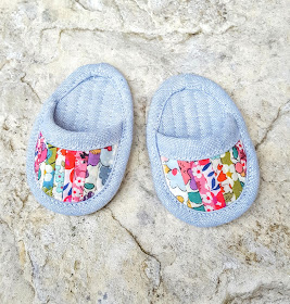 Patchwork doll slippers for American Girl doll by Heidi Staples of Fabric Mutt