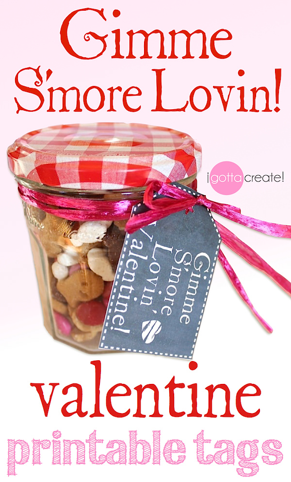 Chalkboard gift tags for Valentines. Cute stitching! Great for the classroom, office or teachers. | Gimme S'more Lovin' Valentine! free printable at I Gotta Create!