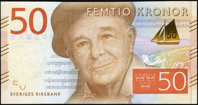Sweden Money 50 Krona banknote 2015 Evert Taube Poet, composer and artist