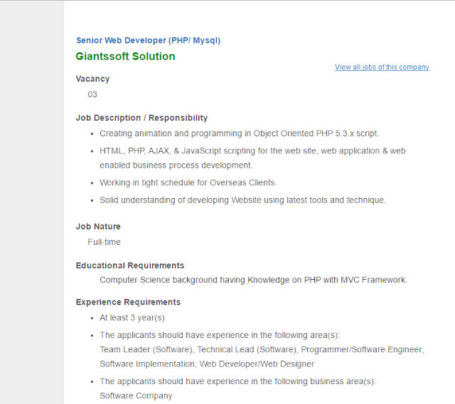 giantssoft solution is looking for highly experienced senior web developer php mysql jobs details - Php Mysql Jobs giantssoft solution is looking for highly experienced senior web developer php mysql jobs details - Php Mysql Jobs