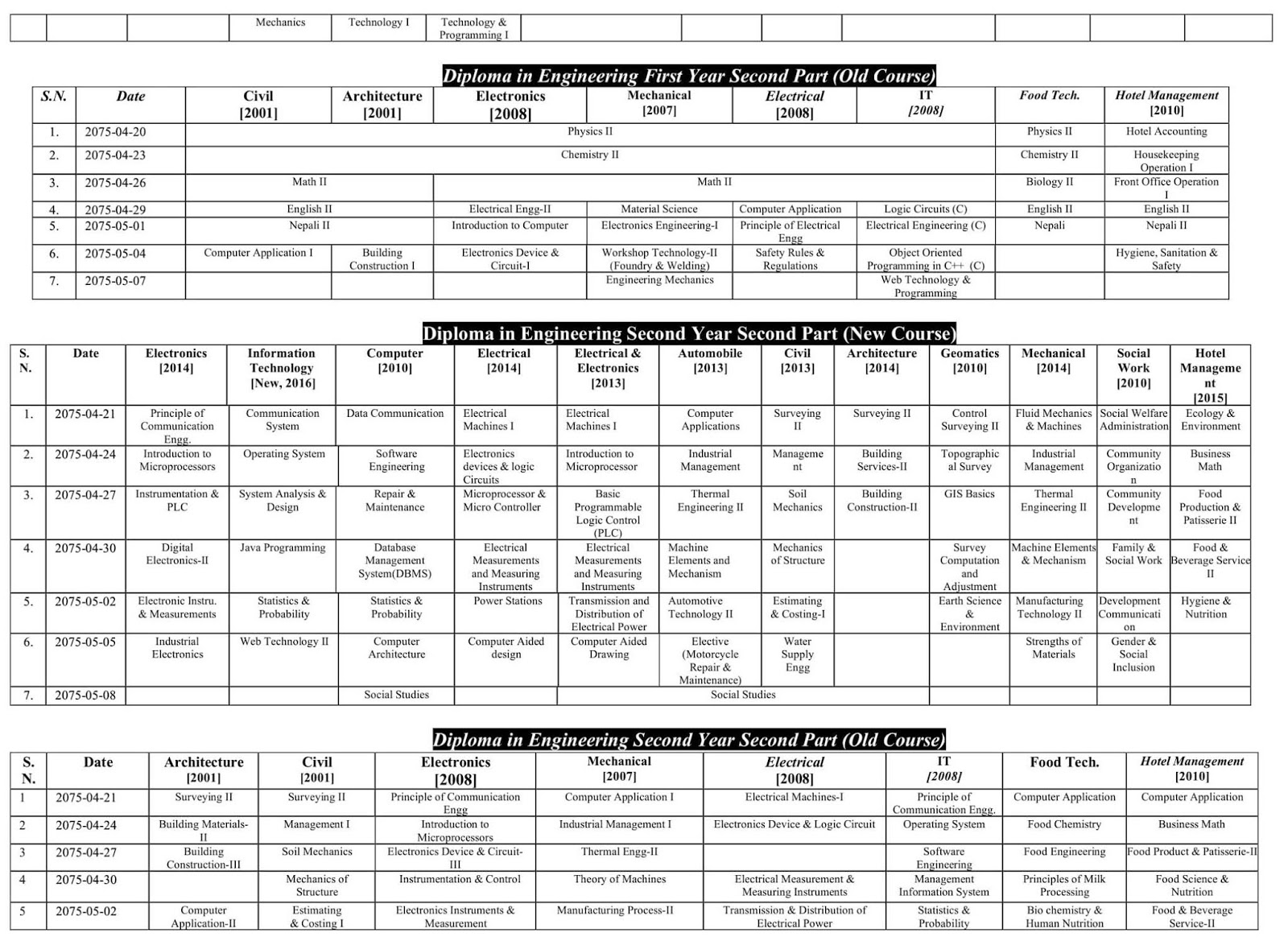 Routine Of CTEVT | Diploma and Certificate Level | Regular and Chance ...