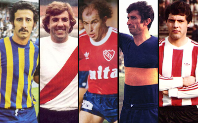 Aldo Poy, Reinaldo Merlo, Ricardo Bochini, Antonio Rattín y Miguel Ángel Russo