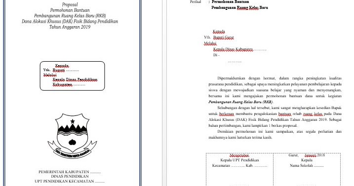 Unduh Download Proposal Permohonan Bantuan Pembangunan Ruang Kelas Baru Rkb Dana Alokasi Khusus Dak Fisik Bidang Pendidikan Tahun Anggaran 2019