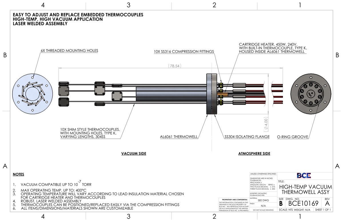 Electric Heating Element in Thermowell for Vacuum Applications, with