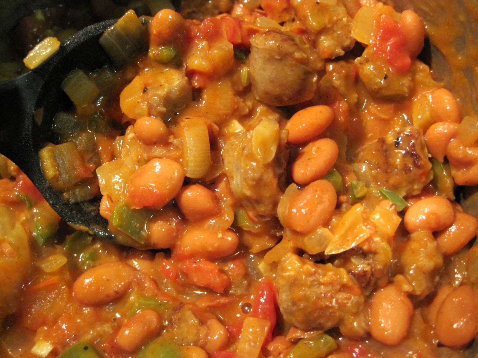 Rachel vs. Ramen Italian Sausage and Pinto Bean Stew