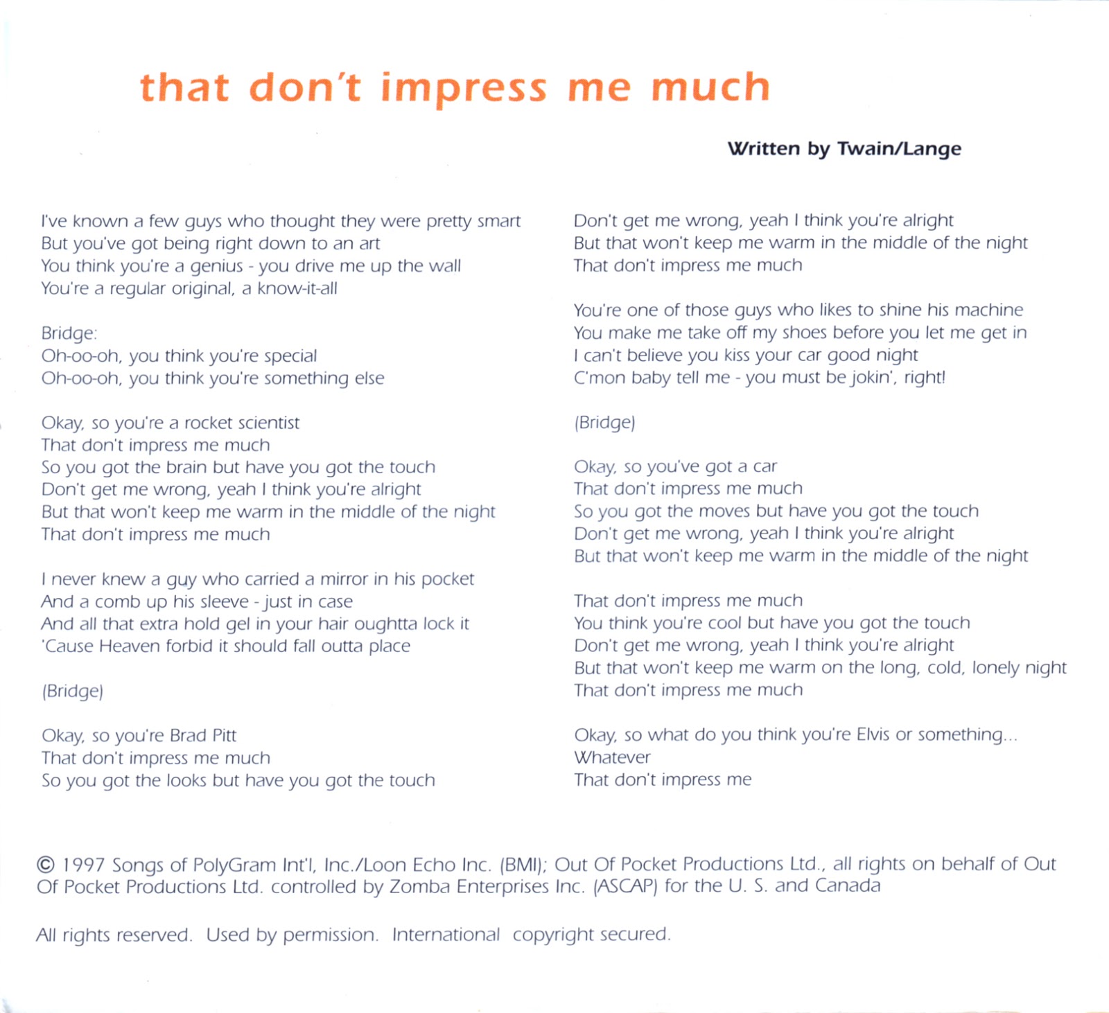 Shania Twain Discography That Don T Impress Me Much Single