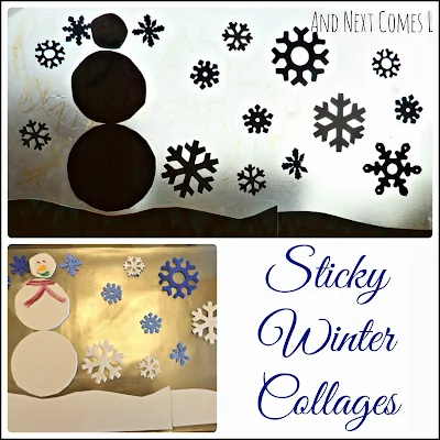 Sticky Winter Collages - an easy winter craft for toddlers from And Next Comes L