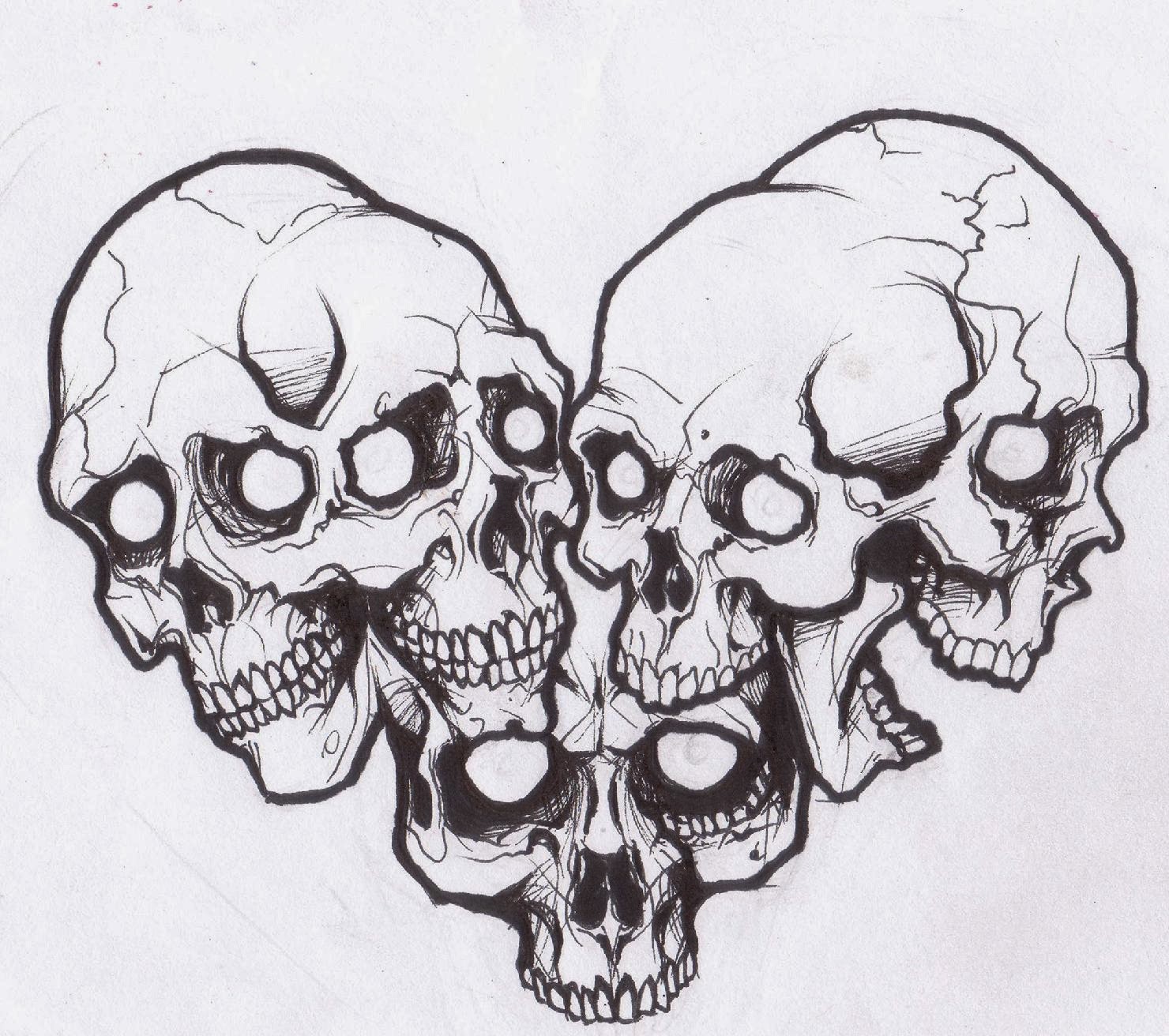Skulls heart compilation tattoo stencil 20.