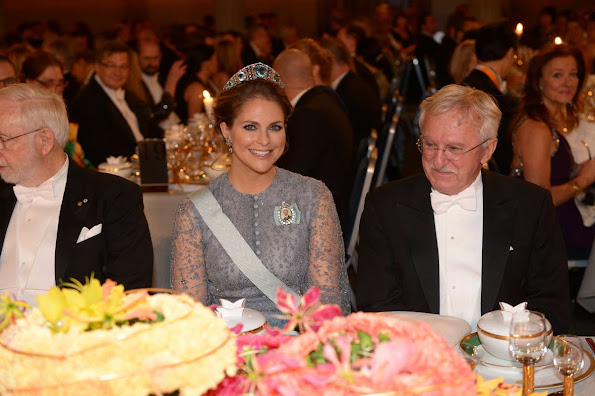 King Carl XVI Gustaf of Sweden and Queen Silvia, Crown Princess Victoria of Sweden and Prince Daniel, Prince Carl Philip and Princess Sofia, Princess Madeleine and Christopher O'Neill, Princess Christina attend the Nobel Prize Banquet 2015