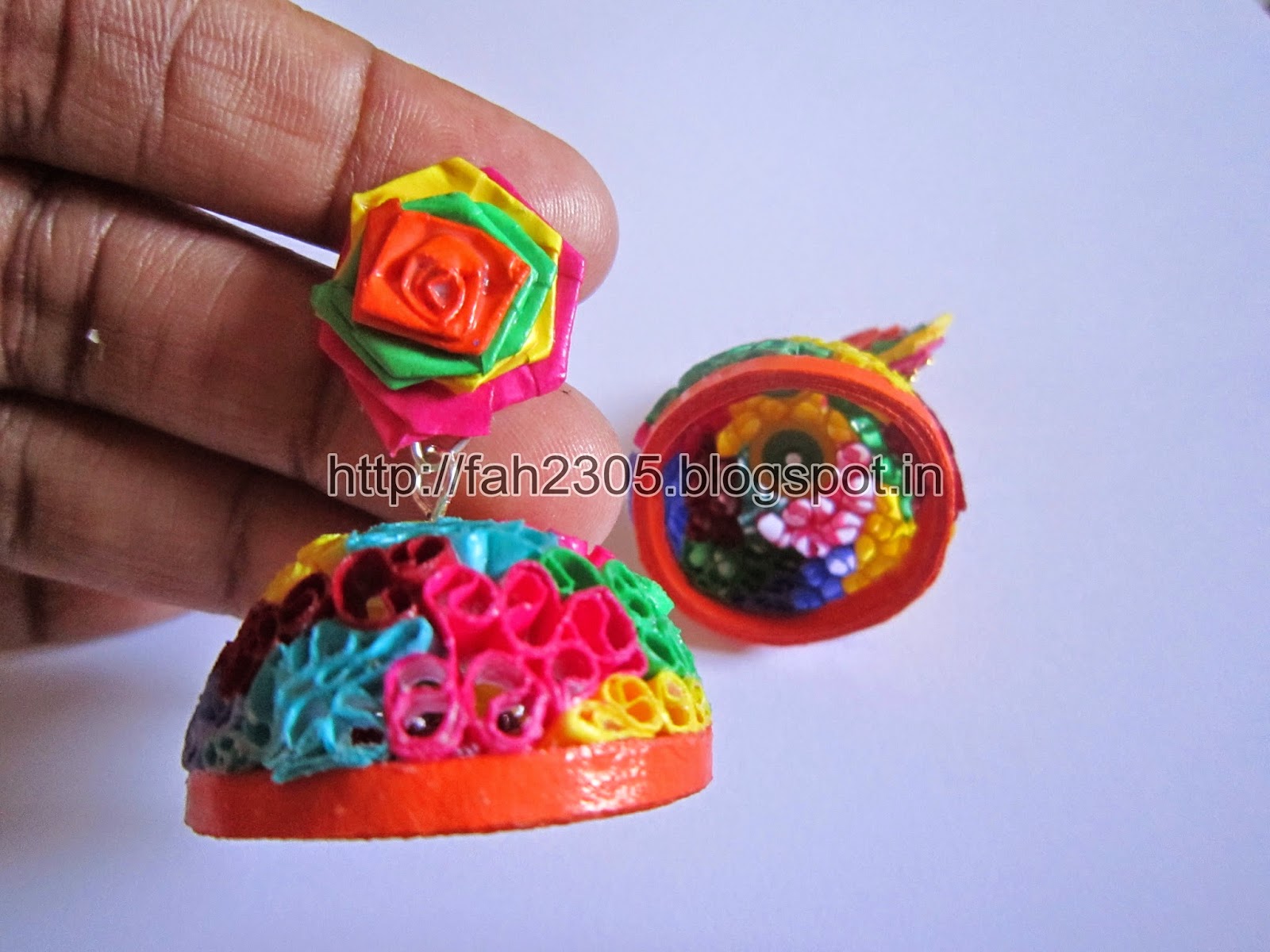 Fah Creations Handmade Jewelry Paper Quilling Flower Pot Earrings (FAH192)