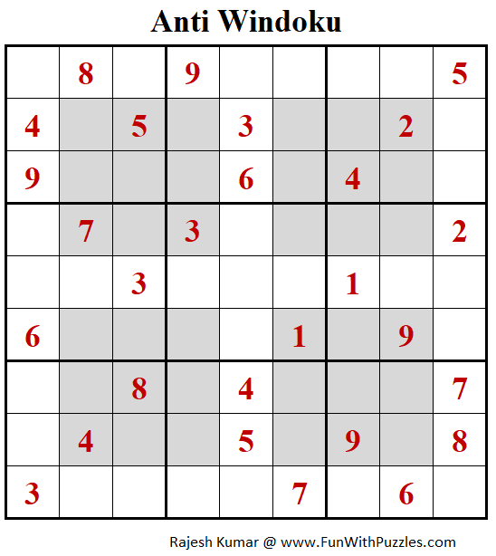 Anti Windoku Puzzle (Daily Sudoku League #209)