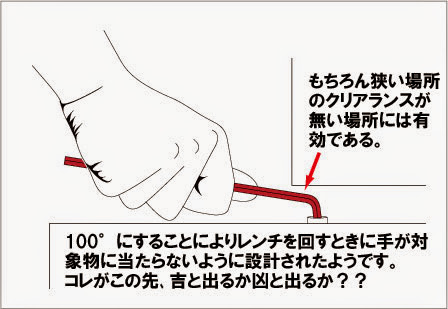PBのショートヘックスレンチの利点 PBスイスツールのショートヘッドヘキサゴンレンチの曲げ角度100°の有効性と利点