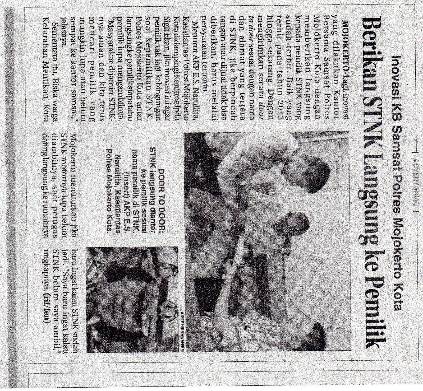 Satlantas Polres Mojokerto Kota: DILAPORKAN KLIPING KORAN JAWA POS