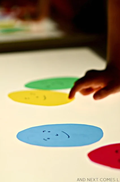 Nursery rhyme inspired light table activity for kids from And Next Comes L