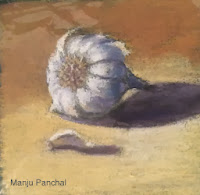 soft pastel painting of garlic by manju Panchal
