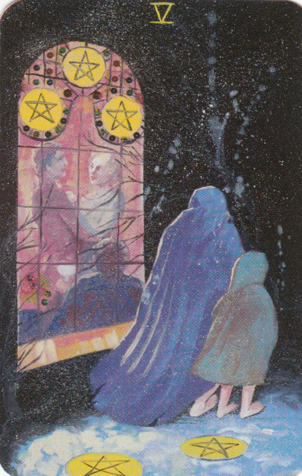 The booklet states this Five of Pentacles is about 'poverty of mind an...