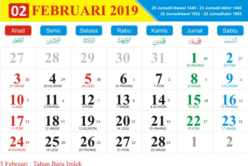 Kalender togel februari 2019
