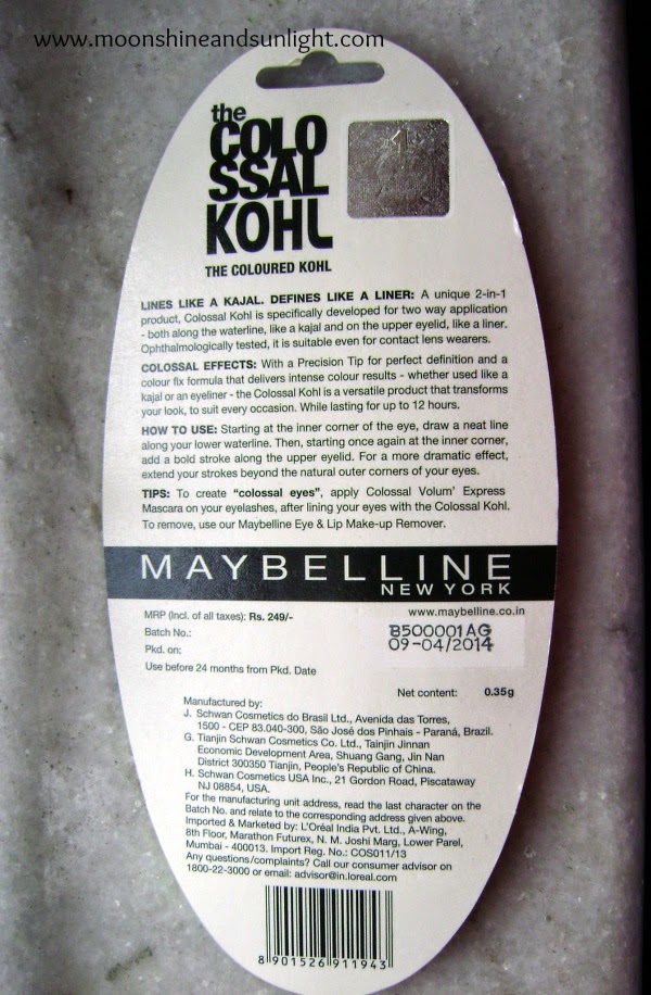 Maybelline NewYork Colossal Kohl in turquoise Review,price in India and Swatches 