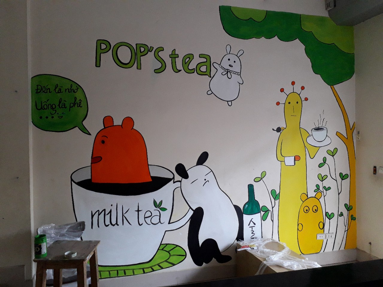 Vẽ tranh tường quán Trà sữa