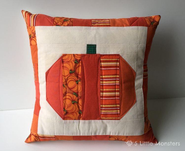 5 Little Monsters Pieced Pumpkin Pillow