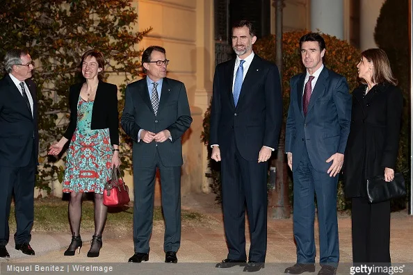 Major of Barcelona City Xavier Trias, Anne Bouverot, President of Catalonia's regional government Artur Mas, King Felipe VI of Spain, Minister of Industry and development Jose Manuel Soria and Maria de los LLanos de Luna attend the gala dinner for 'Mobile World Capital Barcelona' and 'GSMA' at the Palau de Pedralbes