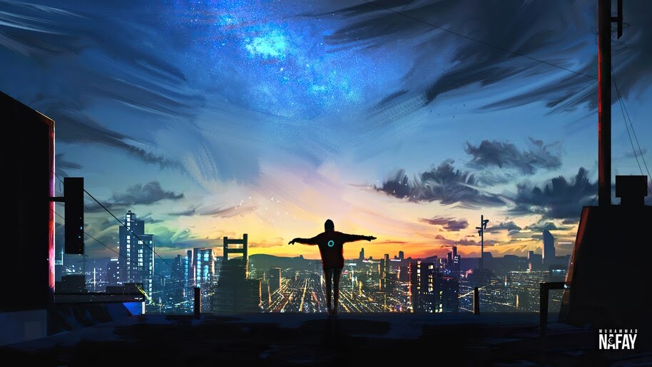 Night, City, Silhouette, Sky, Scenery, 4K, #6.2186