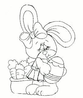 desenho para pintar esta coelhinha com cesta de cenouras e ovo de Páscoa.