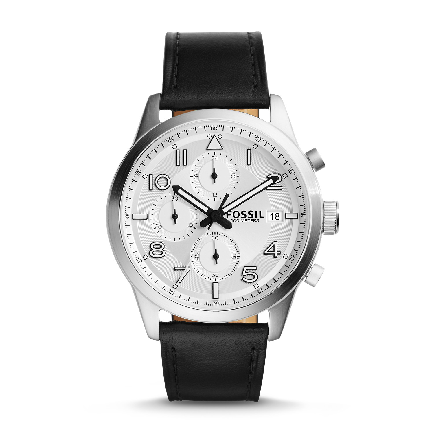 FOSSIL DAILY CHRONOGRAPH BLACK LEATHER WATCH Jam Tangan Fossil