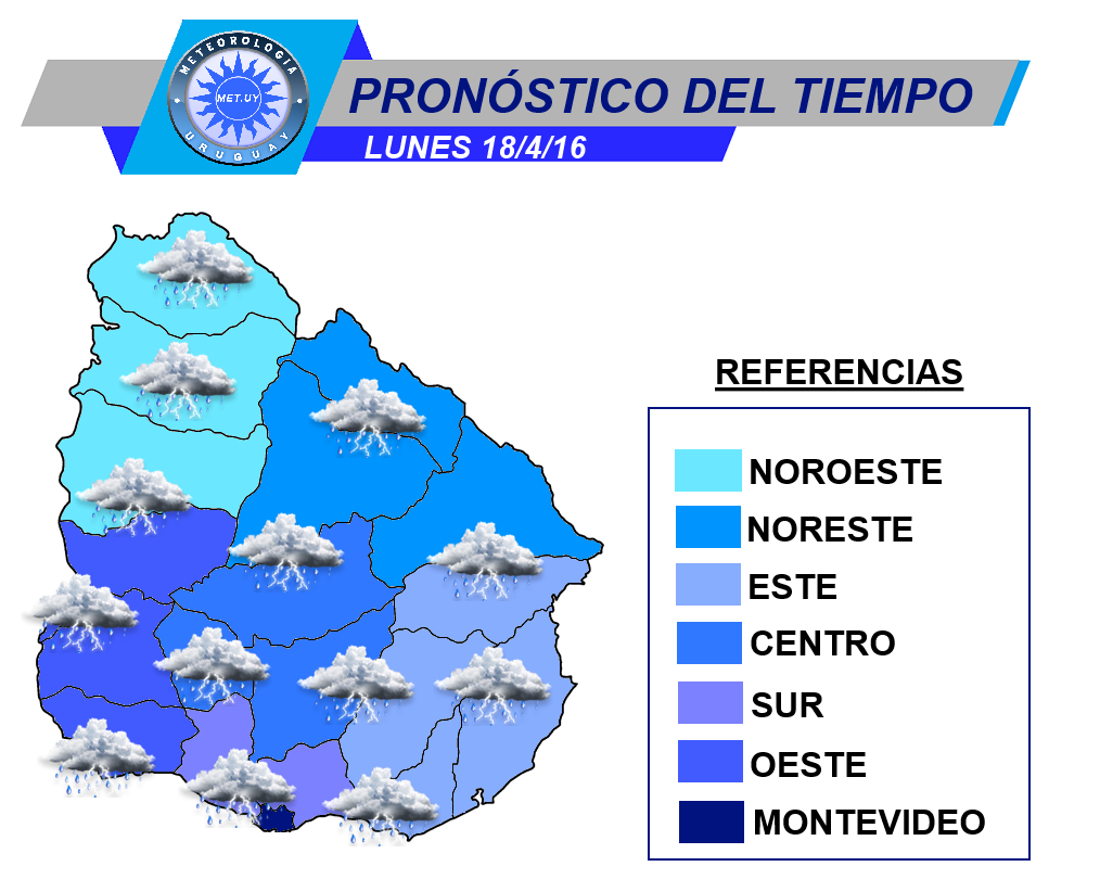 Pronóstico del tiempo para Uruguay 18/4/16. Meteorologia y Climatología para Uruguay