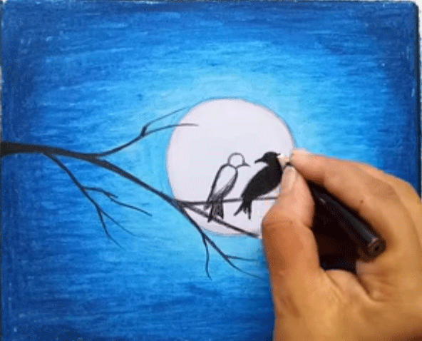 Menggambar pemandangan  malam bulan  purnama  sangat mudah 