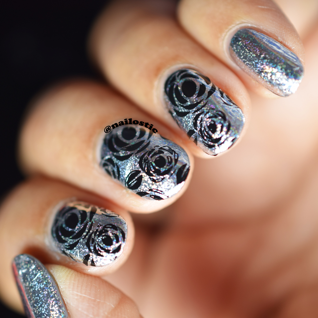 Stamping flowers with nail foil Easy foil nail art Nailostic