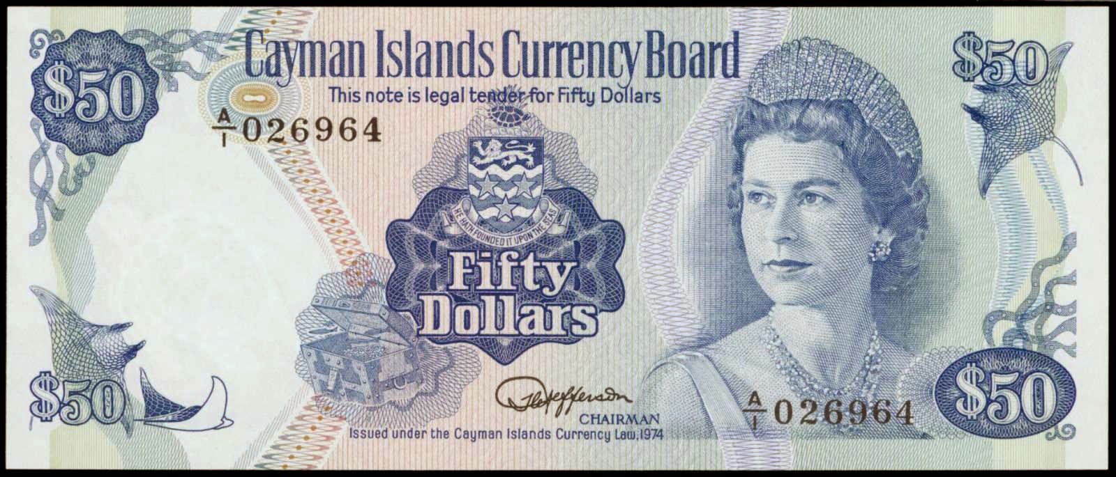 Cayman Islands banknotes 50 Dollars note 1974