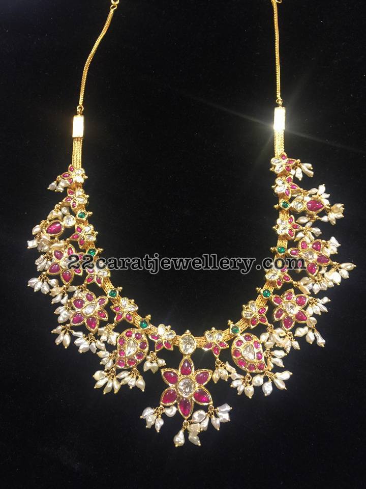 Mango Necklace with Rice Pearls Jewellery Designs