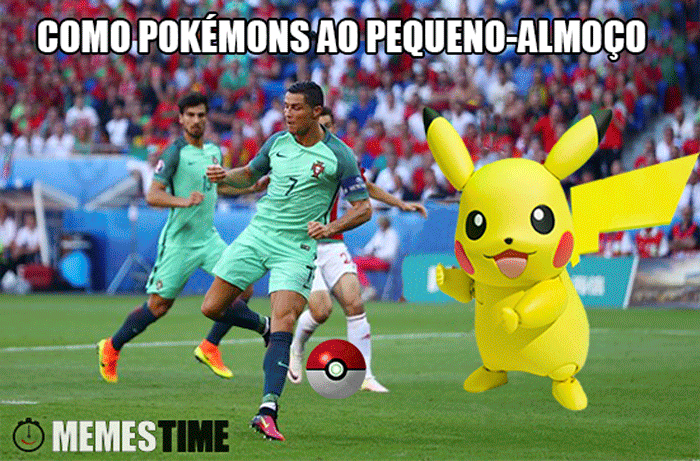 MemesTime.com (foto base: theguardian.com & www.giantbomb.com & www.crunchyroll.com) Meme Cristiano Ronaldo Vs Pokémon Go - Como Pokémons ao Pequeno-almoço