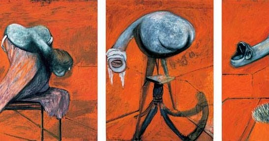 francis bacon's 1944 painting three studies for figures at the base of a crucifixion