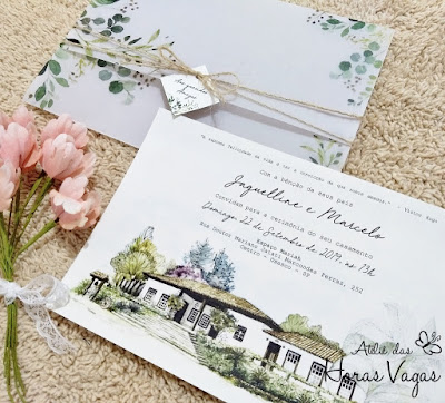 convite de casamento artesanal personalizado casamento no campo fazenda ao ar livre floral herbal folhagem verde paisagem campo fazenda aquarela aquarelada mini wedding boho chic casamento moderno sofisticado lindo luxo delicado rustico