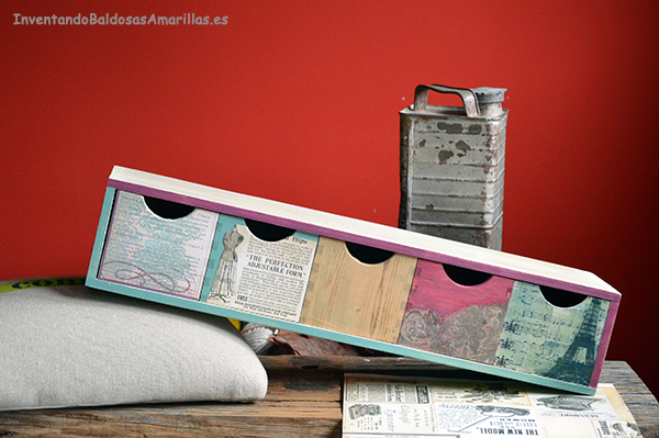 Cajonera decorada con papel