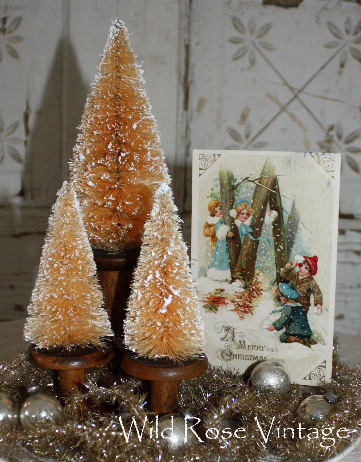 Wild Rose Vintage Dying Bottle Brush Trees